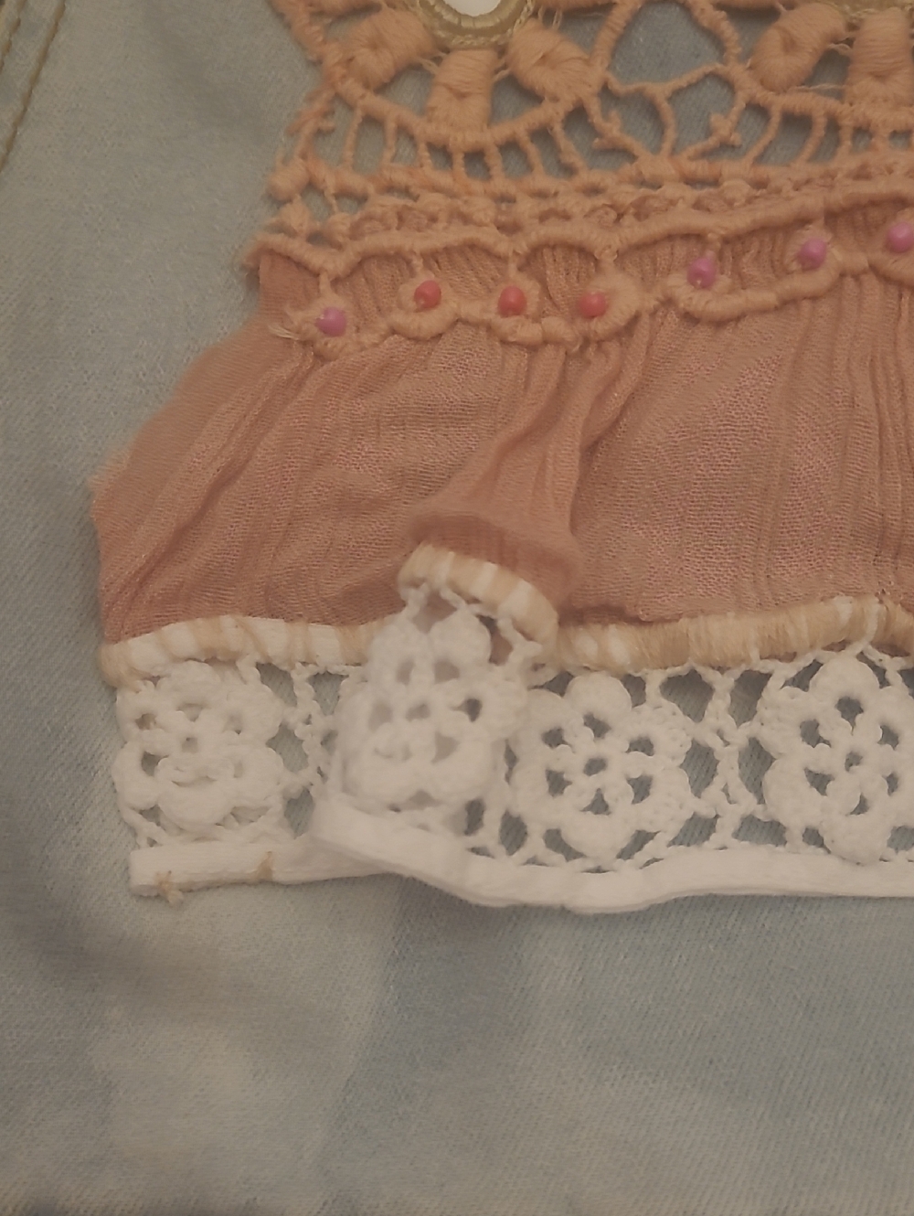 Light Wash Embroidered Women’s Denim Overalls with Pink Trim - Picture 10 of 12